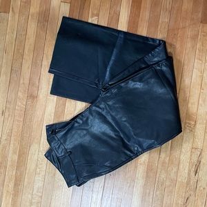 Wide leg distressed cuff leather pants.